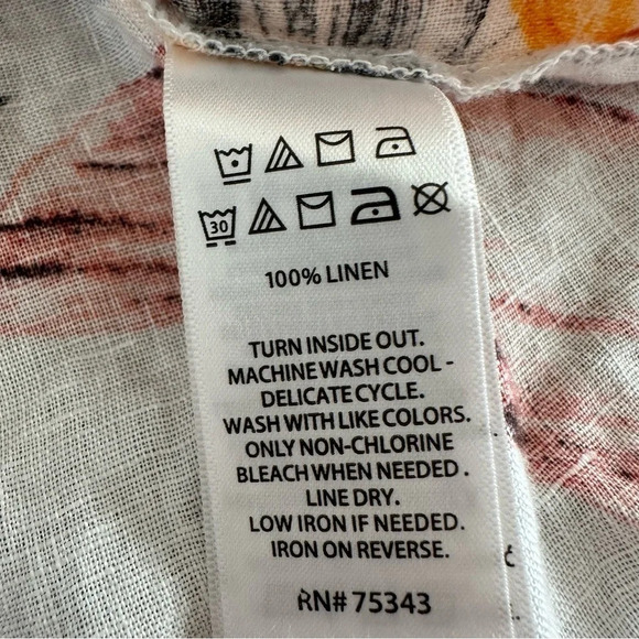 C&C California Women’s 1X 100% Linen Tropical Floral Short Sleeve Blouse Top - Picture 3 of 5